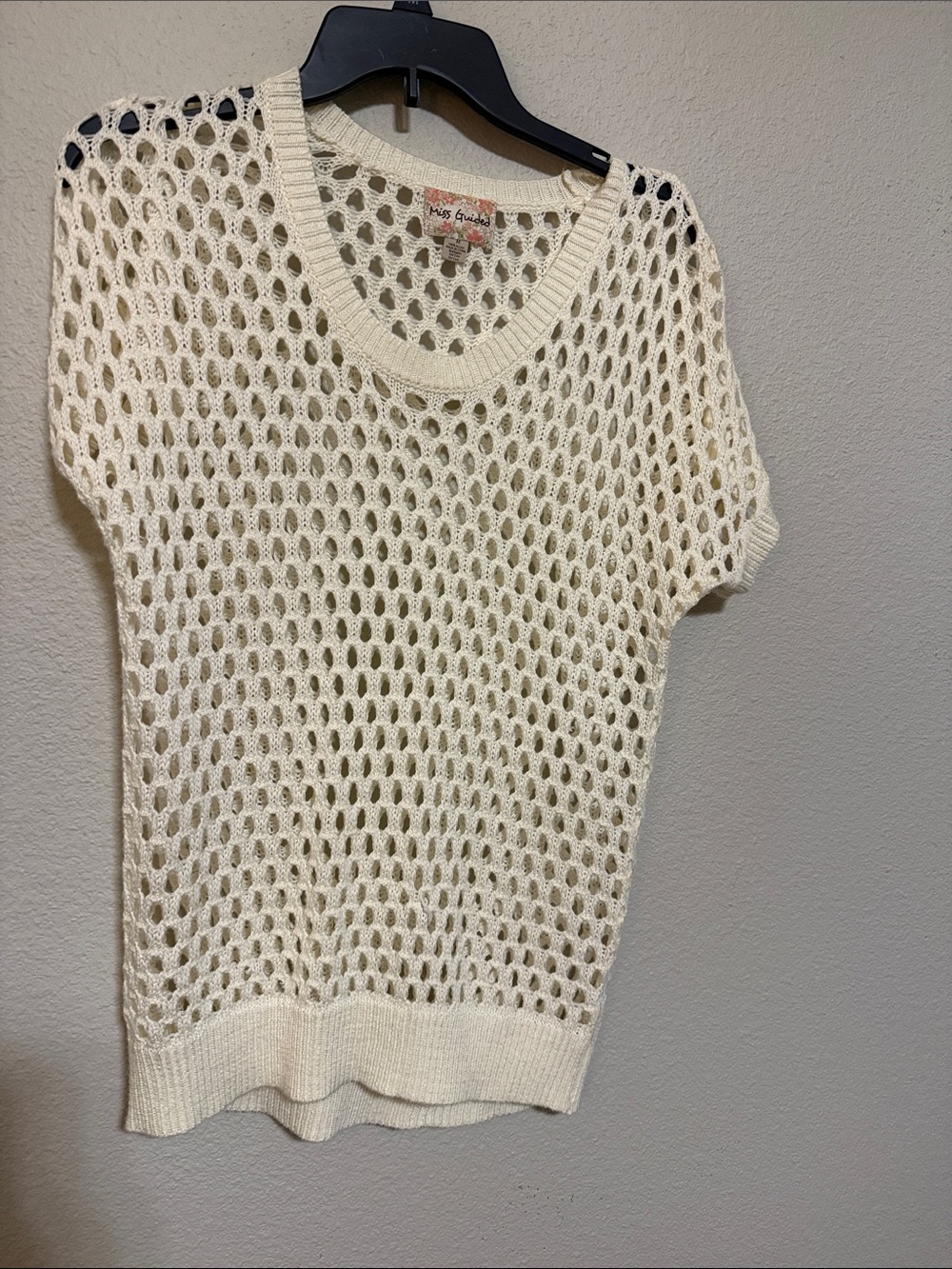 Missguided Cream Open-Weave Short Sleeve Sweater